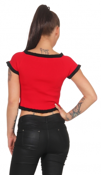 Feinripp-Shirt mit Kontrast-Bordchen - rot