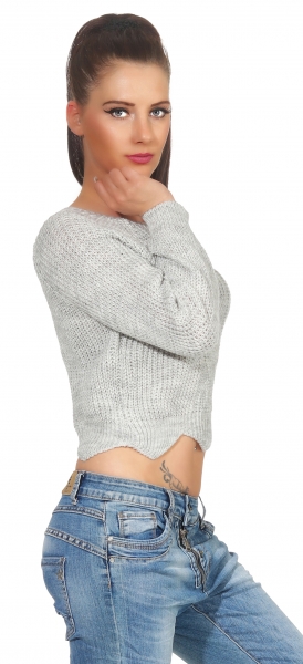 Kurz geschnittener Pullover aus warmen Grobstrick - stone