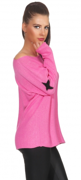 Lässiger Oversize Pullover mit Glamour-Stern in pink