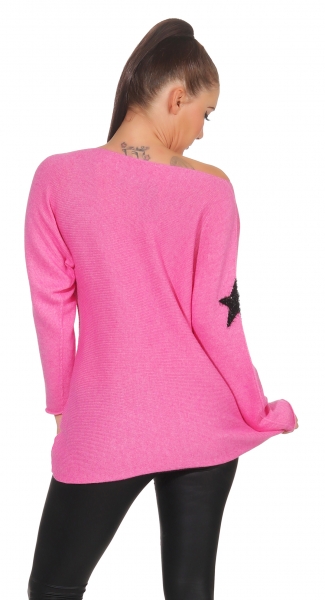 Lässiger Oversize Pullover mit Glamour-Stern in pink