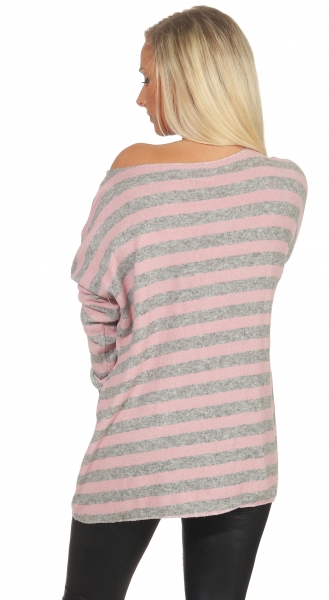 Gestreiftes Feinstickshirt mit dezentem Glamour-Effekt grau / rosa