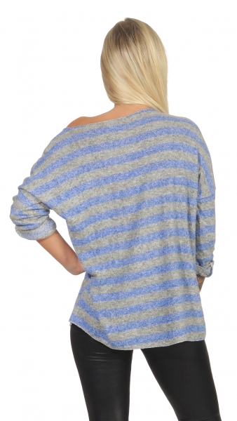 Gestreiftes Feinstickshirt mit dezentem Glamour-Effekt grau / blau