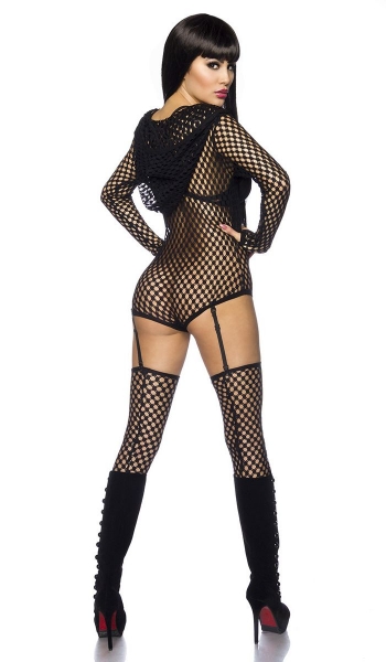Sexy Netz-Outfit inklusive Strümpfe - schwarz