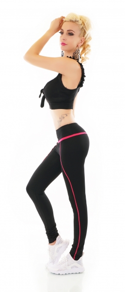 Sexy Fitness-Leggings mit Zierstreifen - schwarz/pink