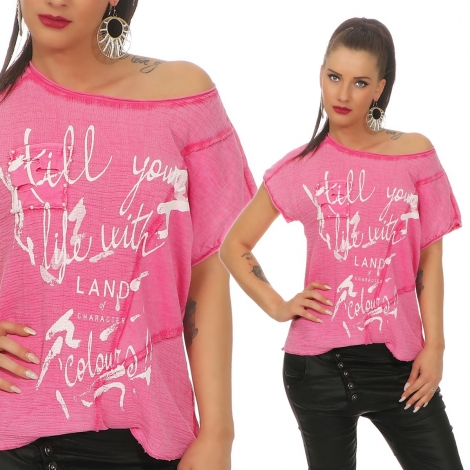 Legeres Oversize Shirt im Patchwork-Design - pink