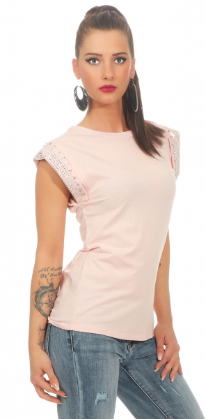 Shirt mit Nieten-Verzierung an den Ärmeln - rosa