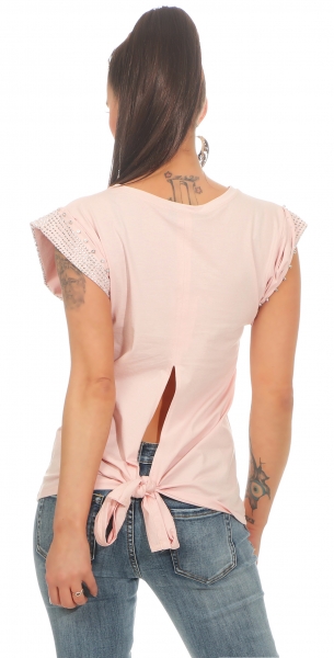 Shirt mit Nieten-Verzierung an den Ärmeln - rosa