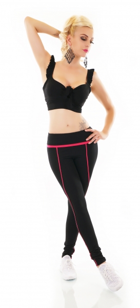 Sexy Fitness-Leggings mit Zierstreifen - schwarz/pink