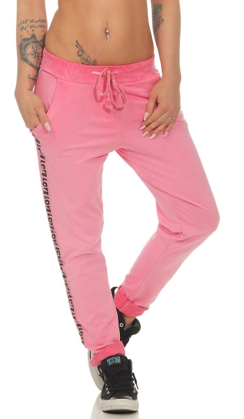 Legere Baumwoll Feizeithose mit Schriftzug-Patch in pink