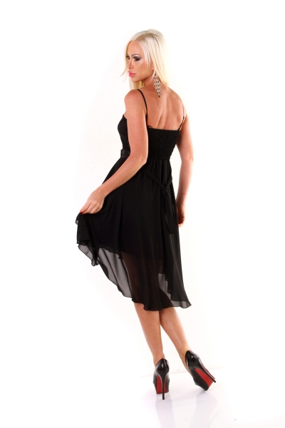 Edles High Low Kleid mit feiner Spitzen-Verzierung - schwarz