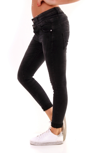 Vintage-Jeans mit doppelten Bund in black washed