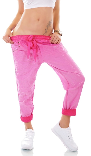 Lässige Baumwollhose dezentem Glamour-Touch in pink