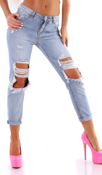 Freche 7/8 Jeans im Fetzen-Look - light blue