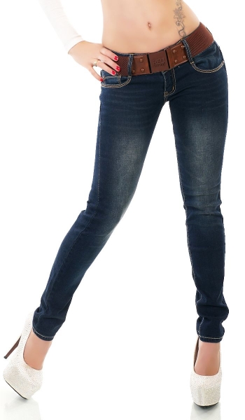 Moderne Slim Fit Röhren-Jeans mit breitem Kontrast-Gürtel - dark blue