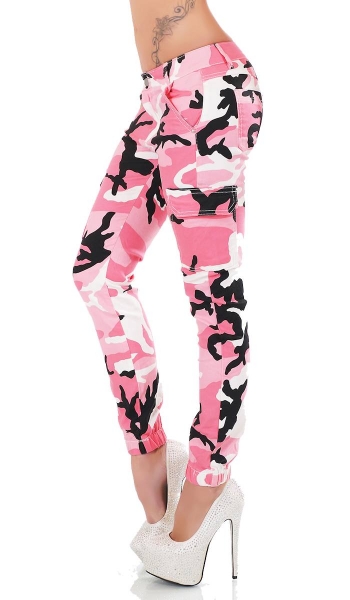 Slim Fit Skinny Jeans  im Cargo-Look im Army Look - camouflage pink