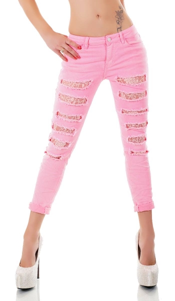 Sommerliche Röhrenjeans im Destroyed-Look - neonpink