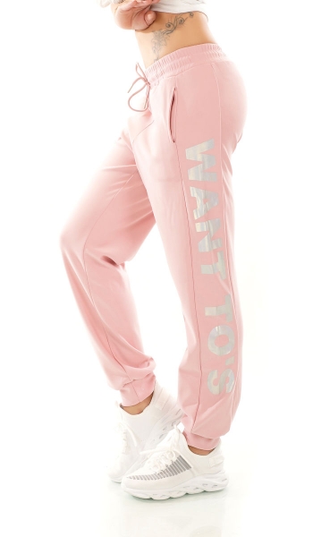 Legere Baumwoll Feizeithose mit Schriftzug-Print in rose