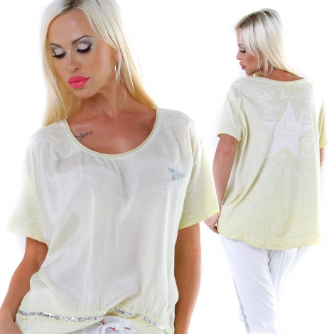 Legeres Oversize Shirt mit beidseitigen Schriftprints - yellow sun