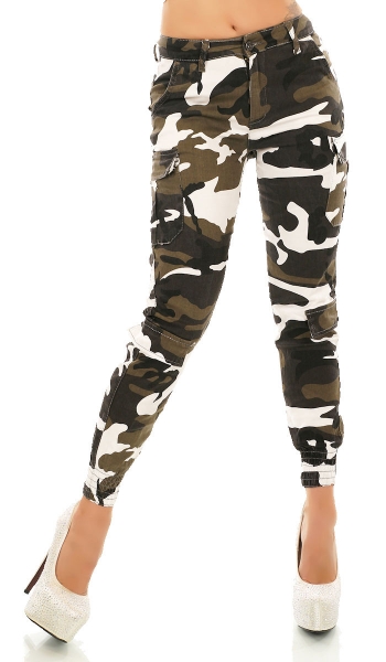 Slim Fit Skinny Jeans  im Cargo-Look im Army Look - camouflage weiß