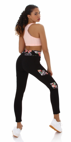 Moderne Fitness-Leggings im High Waist Look  mit Blumenprint - lachs