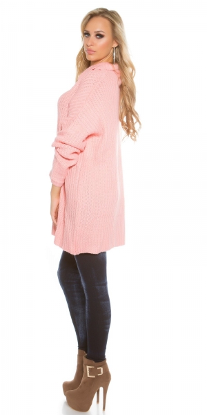 Oversize-Strickpullover mit modischen Schlitz-Cutout - rosa