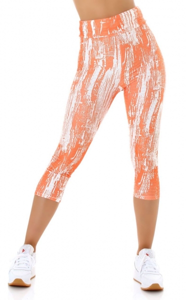 3/4-lange High Waist Leggings mit modischen Print - orange