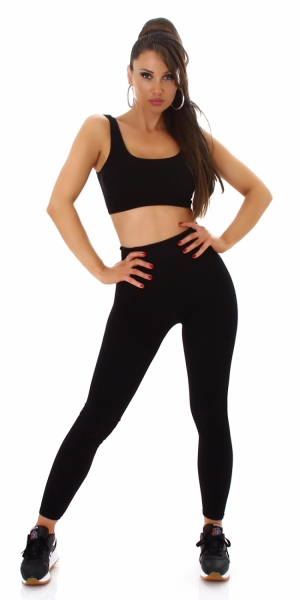 Modische High Waist Stretch Leggings in schwarz