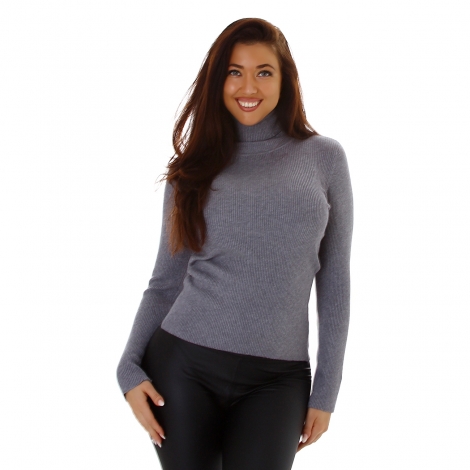 Taillierter Feinripp Rollkragen Pullover in stone