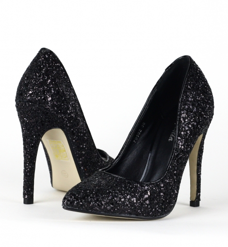 Pumps mit glamourösen Glitter-Effekt in schwarz