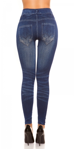 High Waist Thermo-Leggings im Jeans-Look mit Flamingo-Verzierung in blue denim