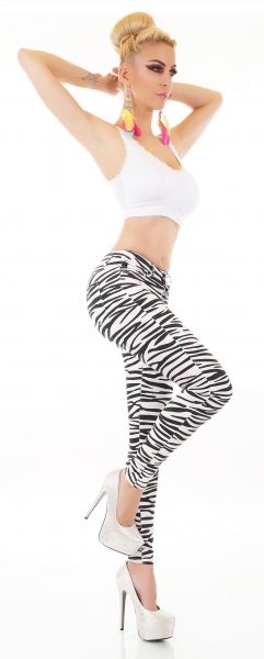 Sexy Skinny-Jeans im witzigen Zebra-Look - weiß