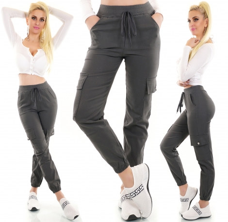 Modische High Waist Cargo Hose in grau