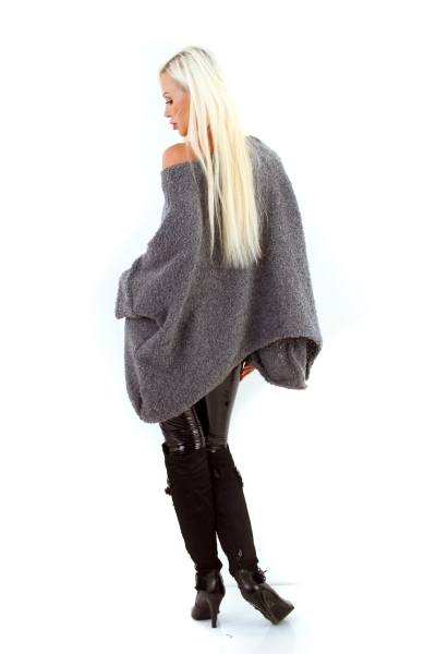 Oversize Cape Pullover mit Bouclé-Optik  in graphit