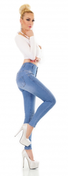 Figurbetonte High Waist Jeans im Corsage Look - hellblau