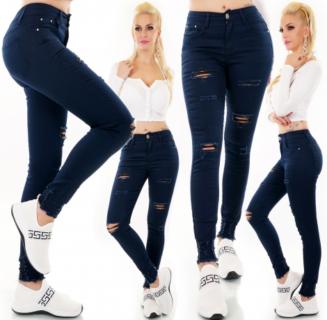 Modische Stretch-Jeans im Used-Look - dunkelblau