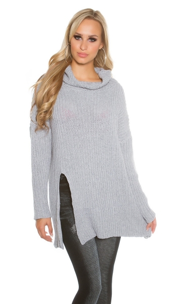 Oversize-Strickpullover mit modischen Schlitz-Cutout - stone