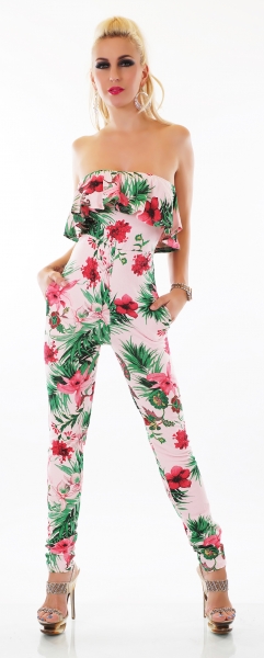 Süßer Bandeau-Overall im fröhlichen Hawaii-Look - rosa