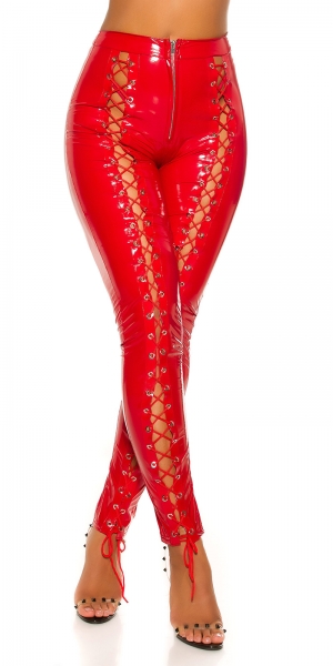 Sexy Latex-Hose mit auffälligen Schnürungen - rot