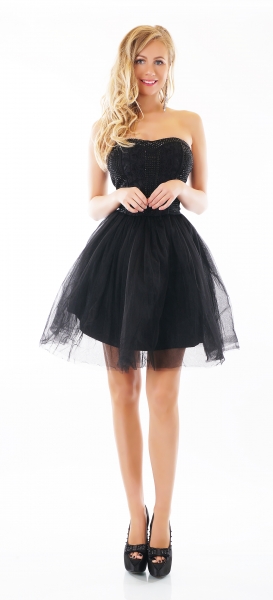 Süsses Bandeau-Petticoatkleid mit Glamour-Effekt in schwarz