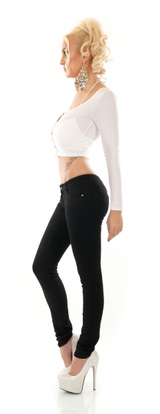 Basic Hüft Stretch Jeans in tiefschwarz