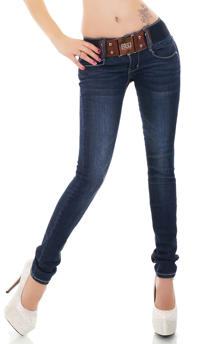 Slim Fit mit Trendstylez Kontrast-Gürtel Skinny-Jeans - Damen