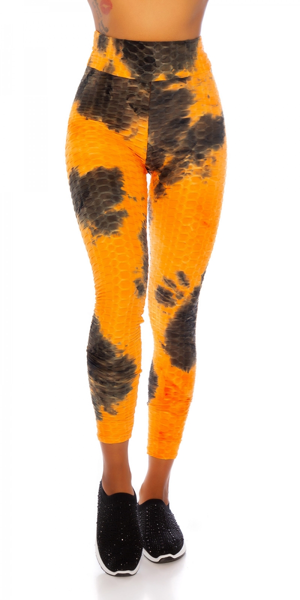 High Waist Leggings mit modischen Watercolor-Print - orange