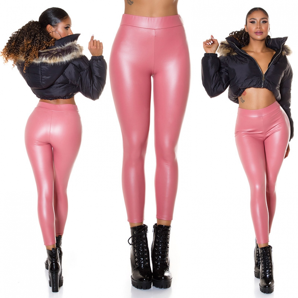 Thermo-Leggings im modischen Wetlook - apricot