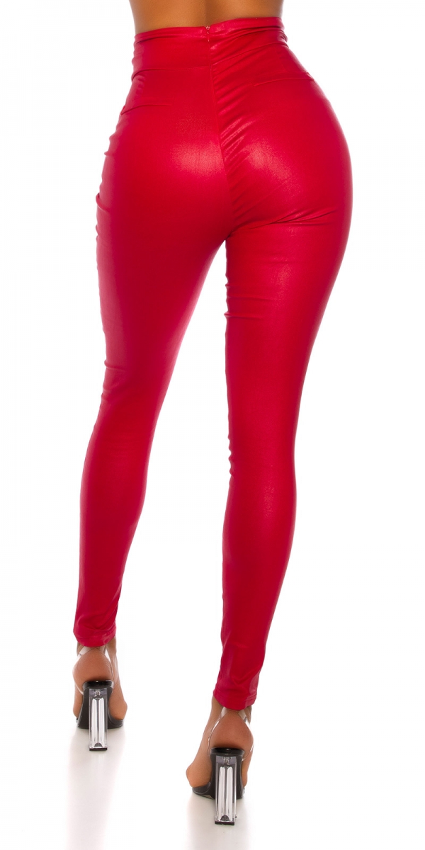 Sexy High-Waist-Hose im Lederlook mit Zierknöpfen - rot