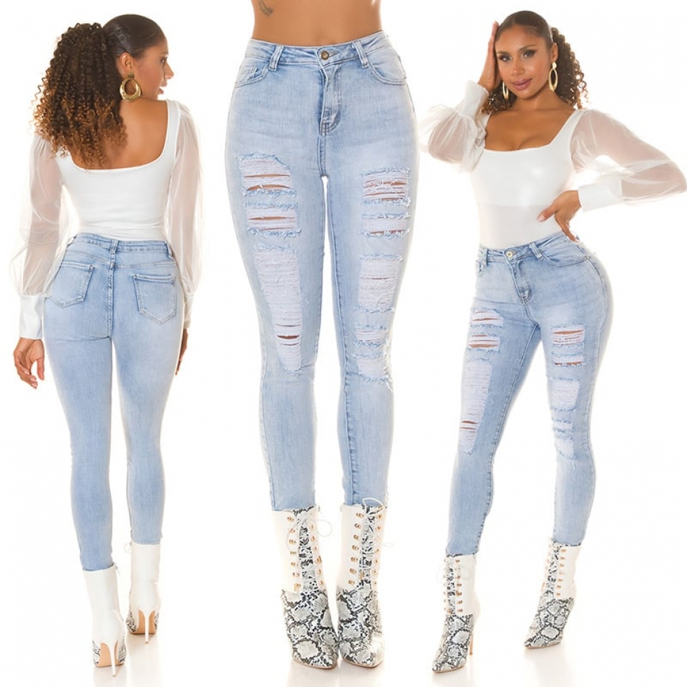Sexy Skinny Jeans im auffallenden Ripped Vintage-Look - light blue