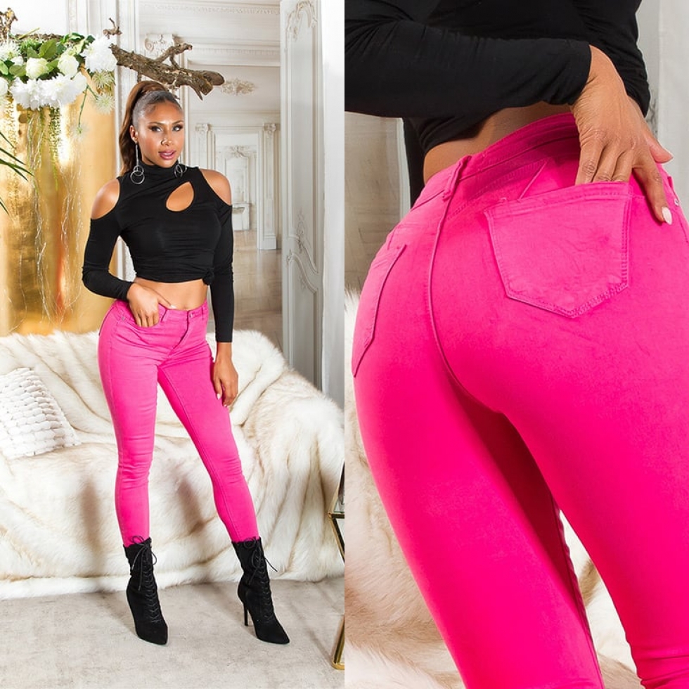 High Waist Push Up Skinny Jeans - pink