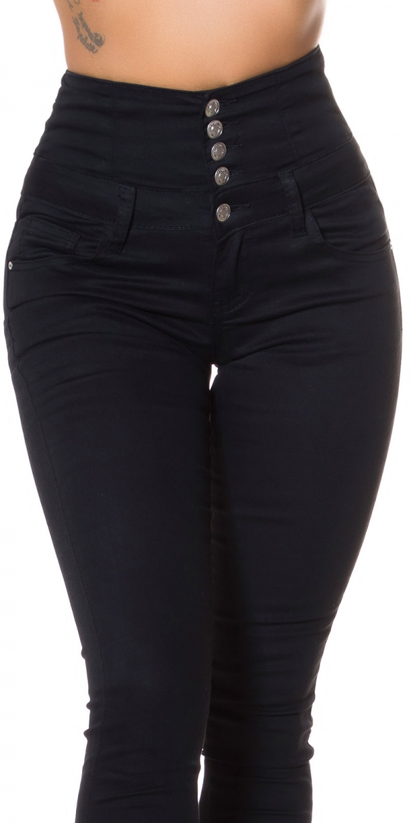 Sexy figurbetonte High Waist Jeans mit aufgesetzter Knopfleiste - schwarz