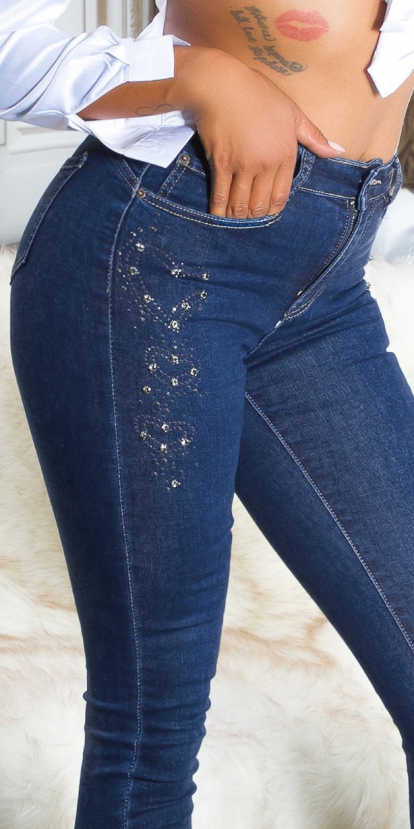 Stretch Jeans mit dezenter Strass-Verzierung - jeansblau