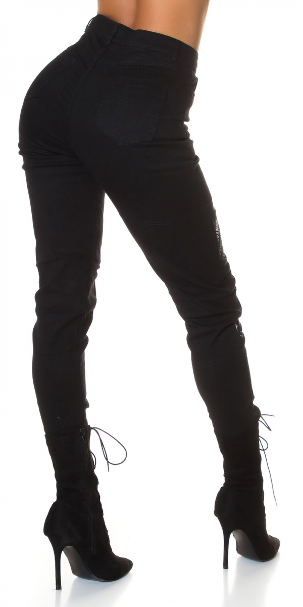 High Waist Stretch Jeans mit frechen Prints - schwarz