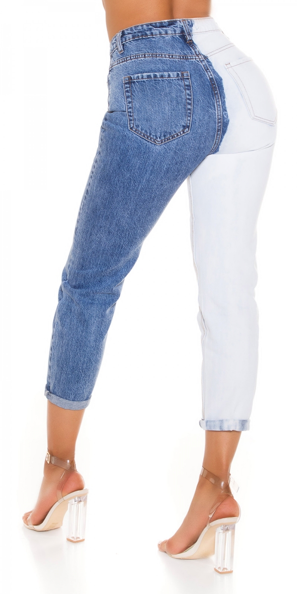 Modische Mom Fit Jeans im Bi-Color Design - blau/weiß